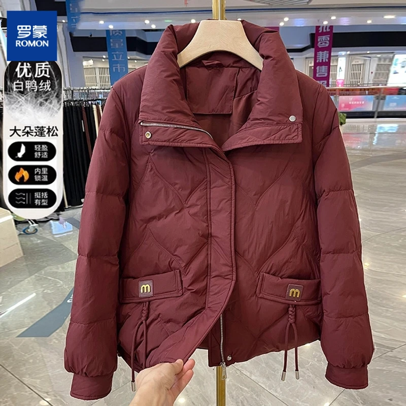 罗蒙洋气妈妈菱格白鸭绒保暖羽绒服女秋冬新款宽松加厚中老年外套