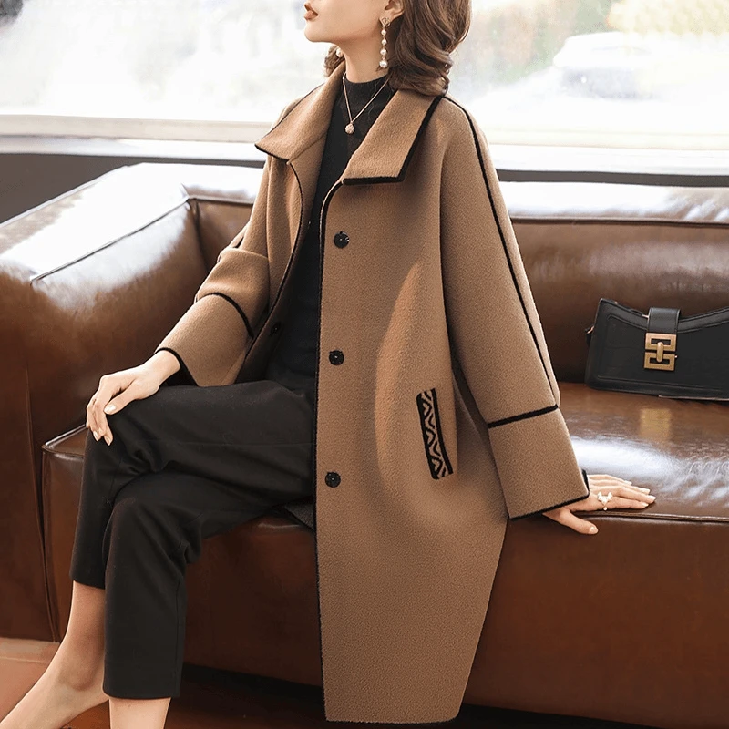 罗蒙胖妈妈秋装外套洋气双面呢子大衣阔太太上衣中老年秋冬风衣