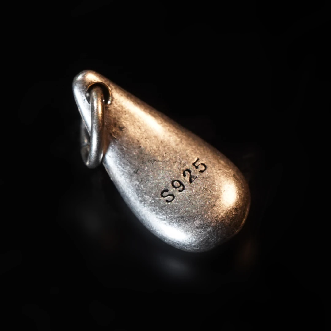 HGQ 925银银制品 文玩银饰配饰镶嵌简约雕刻做旧水滴侧挂