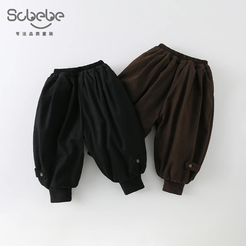 SCBEBE儿童时尚洋气2024新款冬季纯色百搭裤脚横标棉裤AK1008