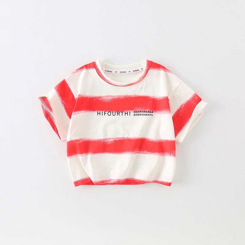 SCBEBE男童条纹T恤夏季2024新款洋气休闲时尚夏款短袖AX720