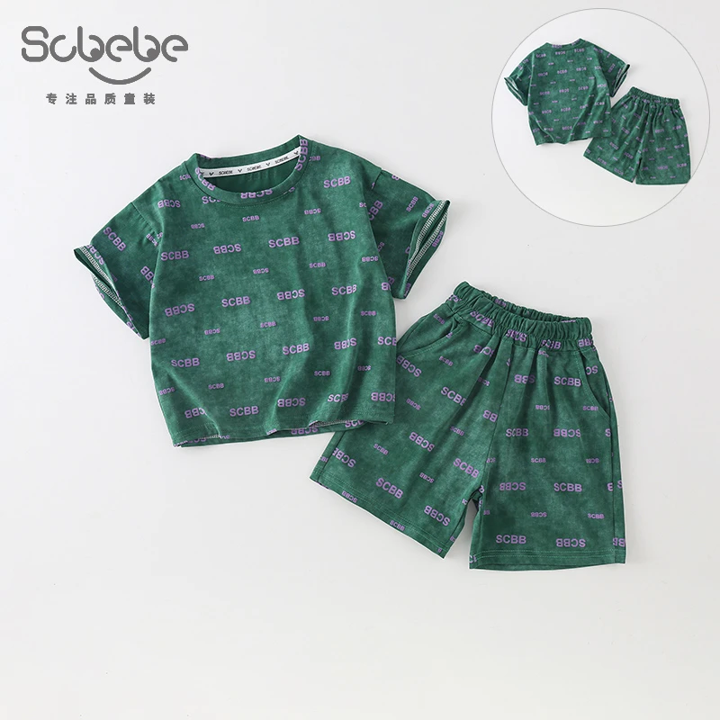 SCBEBE儿童夏季套装韩版男童2024新款百搭上衣裤子两件套AT730