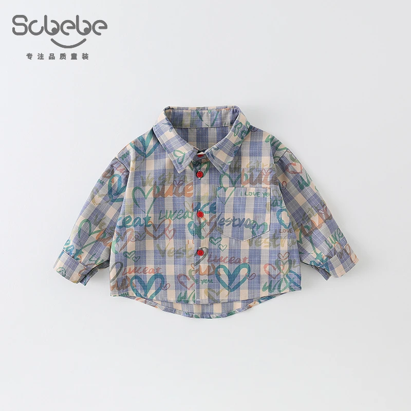 SCBEBE儿童衬衫春秋2024新款男童休闲洋气爱心字母外套AW646