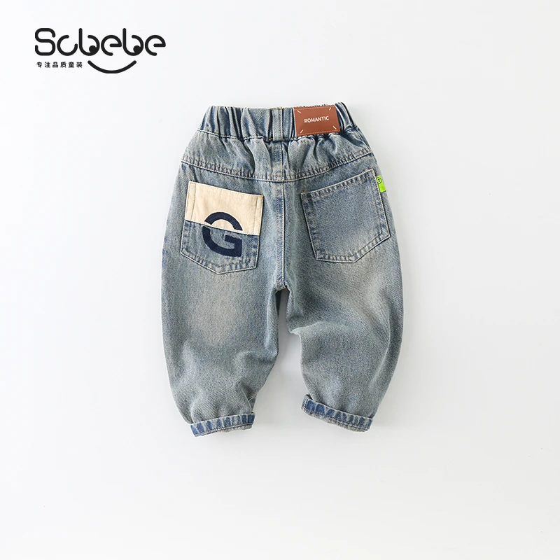 SCBEBE儿童牛仔裤2024新款春秋洋气裤子男童休闲长裤AK422