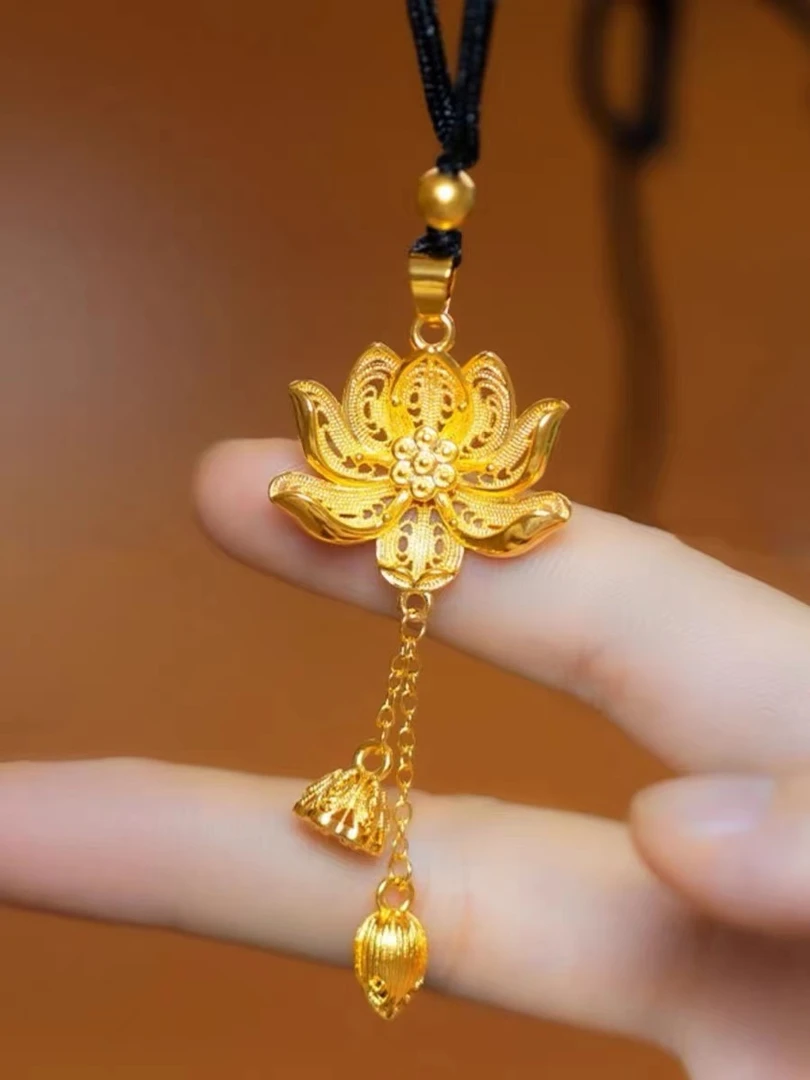 典府 铜合金项链 【高定版】古法莲花两世欢黑绳项链古风百搭时尚