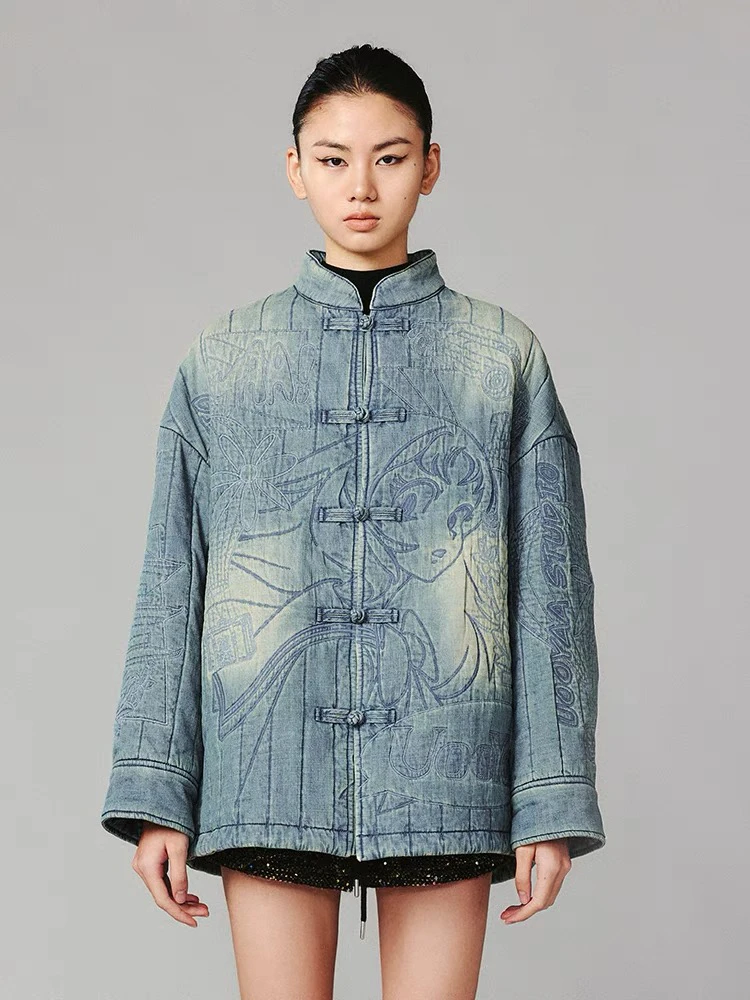 亲妈正尾～2024冬季新款俏皮美少女牛仔老棉袄