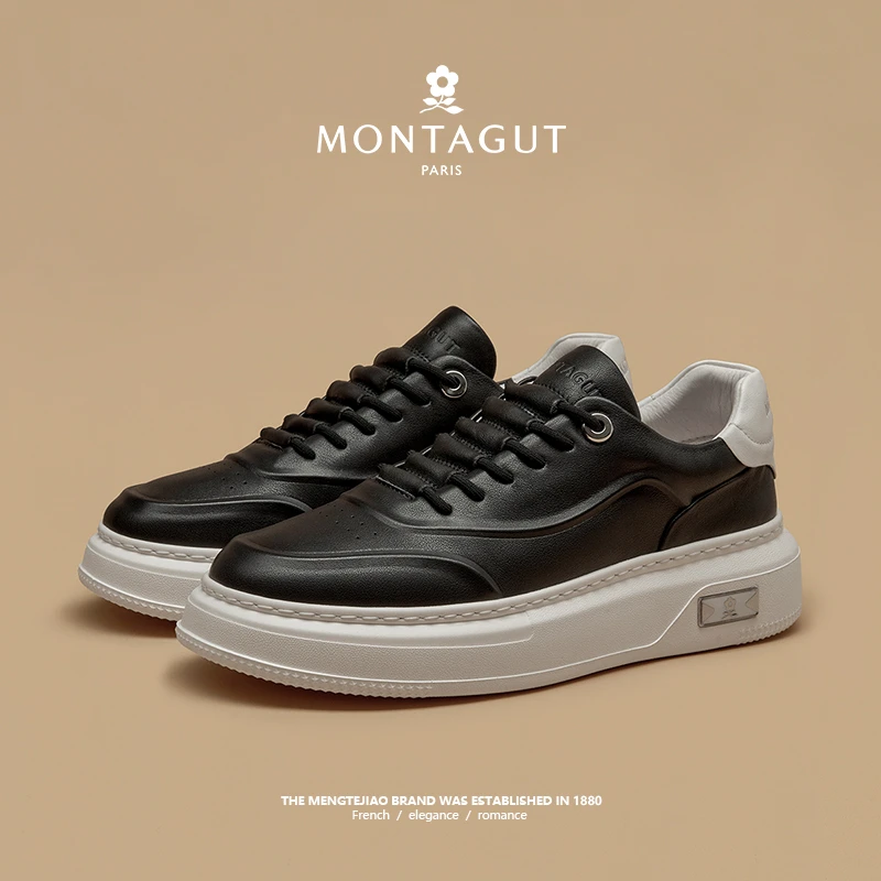 梦特娇/Montagut头层牛皮鞋子男款时尚休闲百搭潮流韩版厚底男鞋