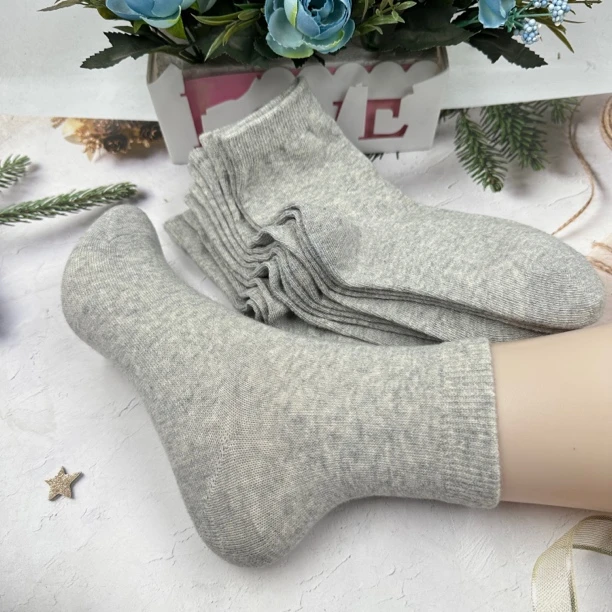 8双装浅麻灰34-37全棉纱线袜舒适透气不臭脚