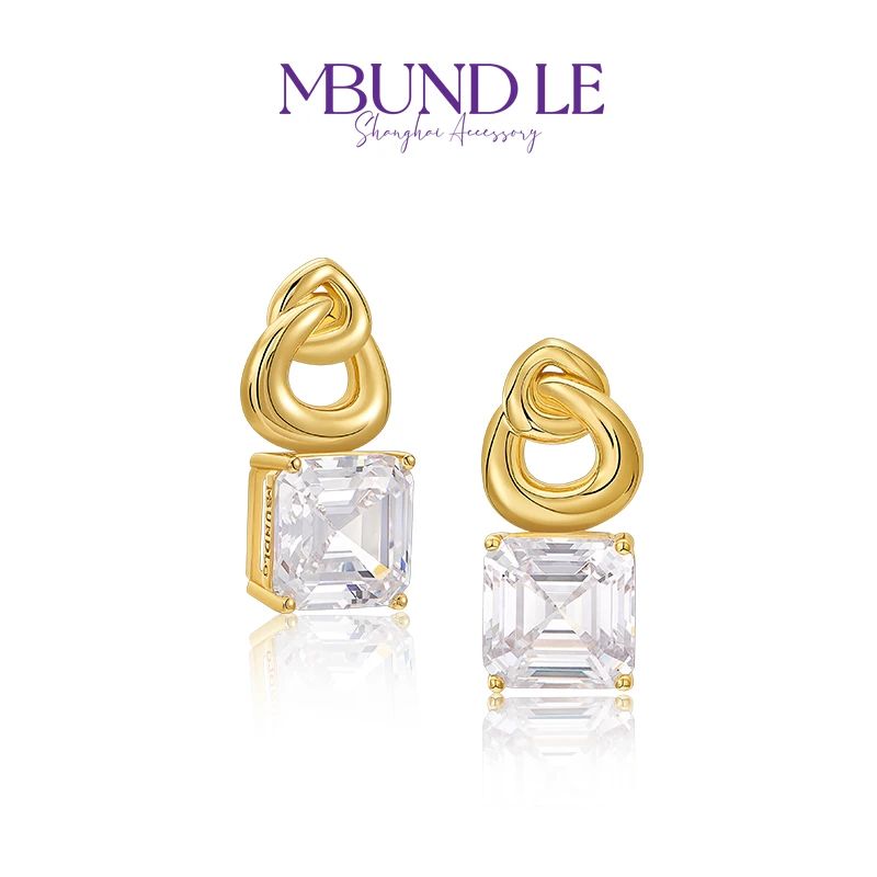 摩邦珠宝 铜合金合成锆石耳饰 白锆链条长方耳环 官方专属