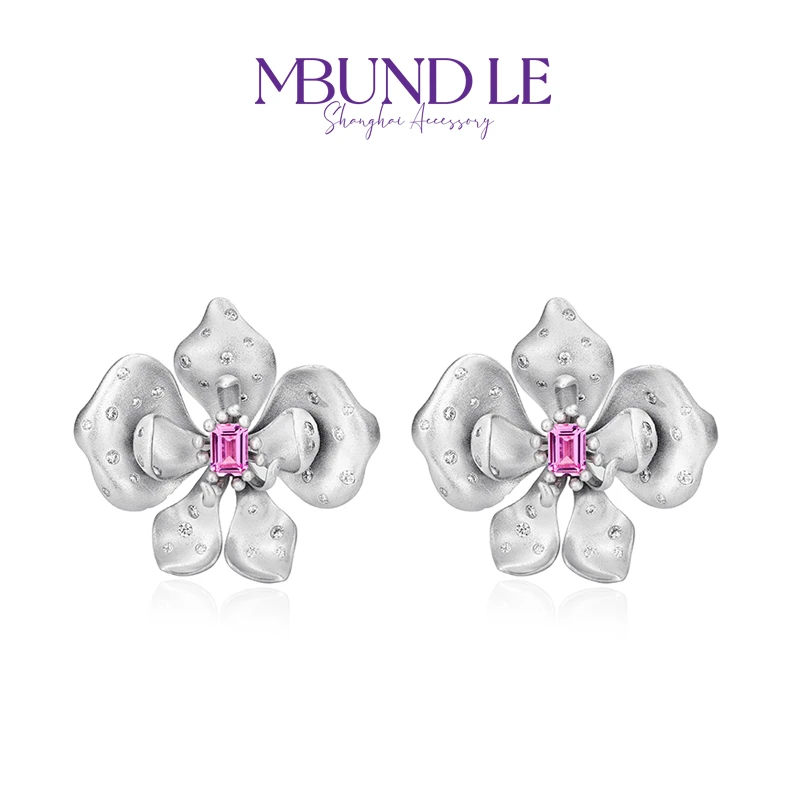 摩邦珠宝 铜合金合成锆石耳饰 万黛美人兰花耳环官方专属