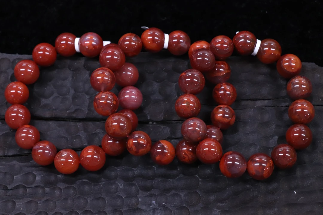原矿无优化南红瓦西玫红火焰纹13-14mm单圈多样发一串有裂慎拍