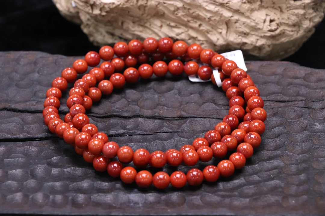 原矿无优化天然川料南红瓦西纯色柿子红5-6mm多圈时尚百搭国风