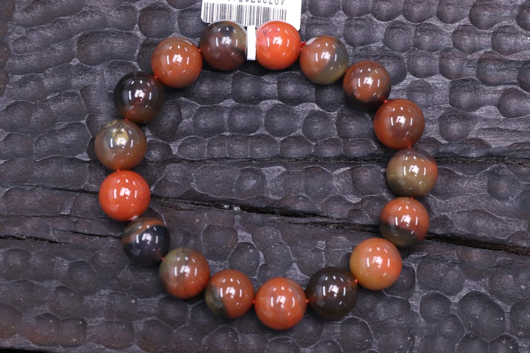 原矿无优化天然南红大山包黄绿皮包浆11-12mm单圈手串圆珠精美