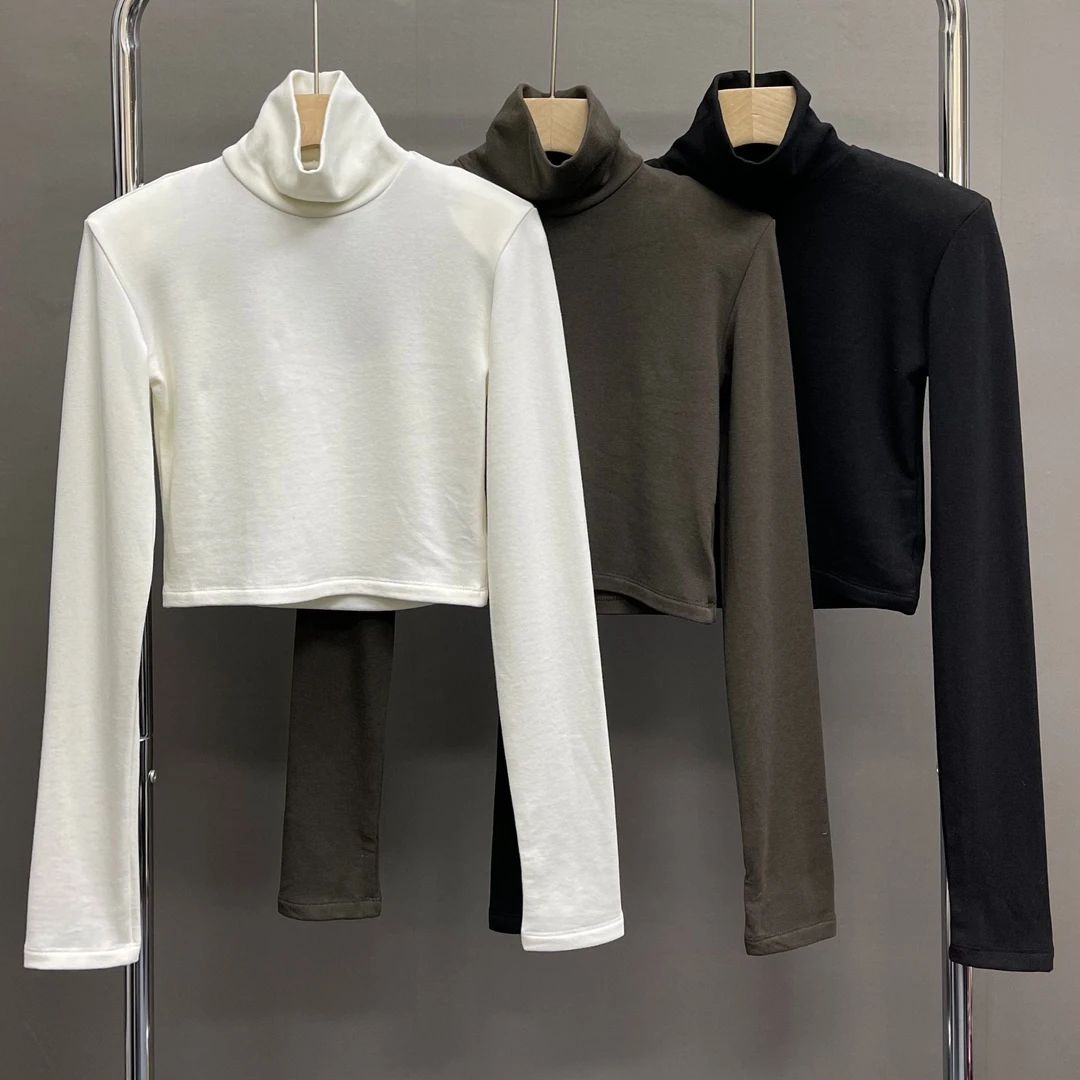 秋冬新品高领镂空漏背长袖加绒打底上衣