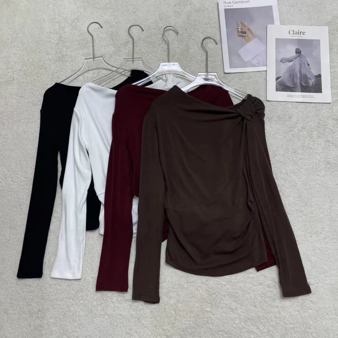 秋季新品气质款不规则圆领修身上衣989