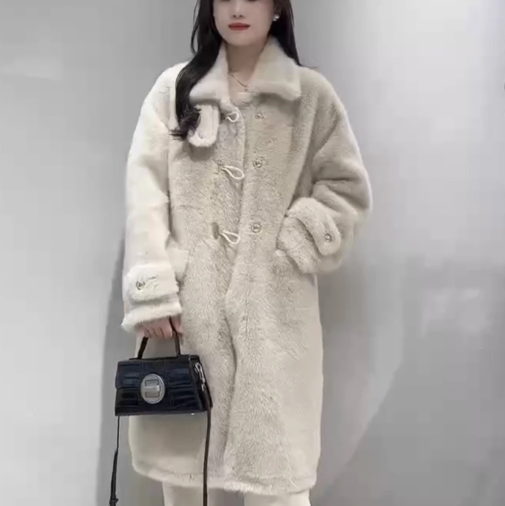 翻领环保毛毛气质长款大衣时尚百搭女神韩版显瘦女外套