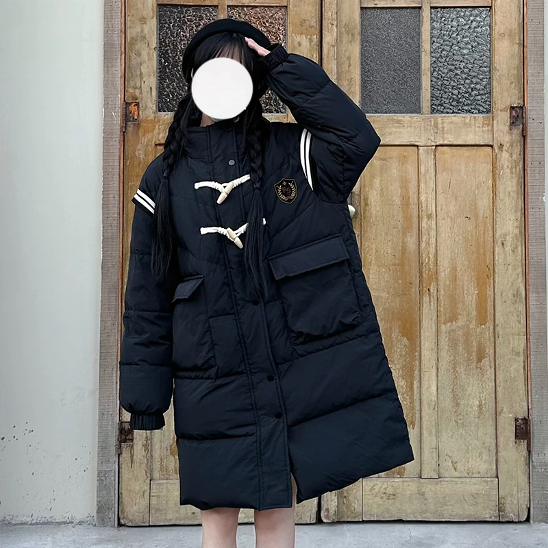 【清仓】布丁熊原创jk羽绒服中长款宽松牛角扣加厚学院风外套冬季