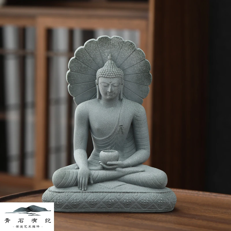 玄关造景装饰品工艺品青砂石药师琉璃如来佛像摆件神像粉丝福利