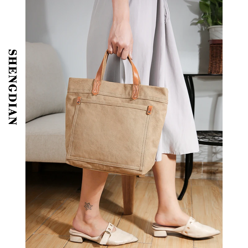 圣迪安手提斜挎包女复古通勤加密帆布包包时尚小包简约百搭单肩包