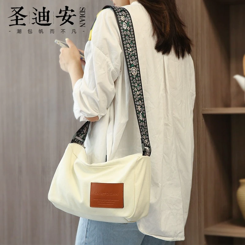 圣迪安斜挎包女ins韩版新款轻便外出学生大容量通勤单肩帆布包女