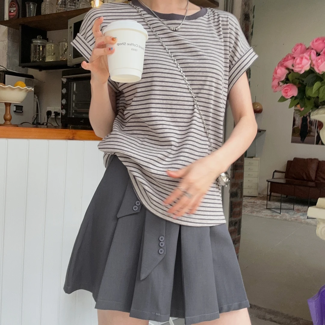 ［西装百褶裙］夏季时尚不规则设计侧拉链质感百搭防走光短裙  1272