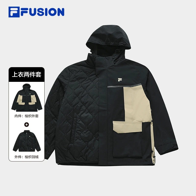 FILA斐乐潮牌中性春季潮流简约风格时尚连帽百搭经典棉服两件套