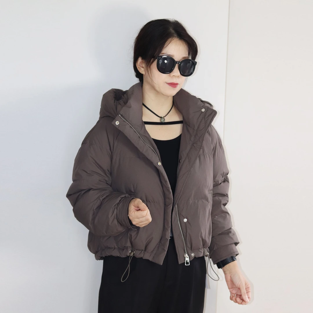 2024冬季新款连帽羽绒服短款时尚休闲百搭女士宽松保暖韩版白鸭绒