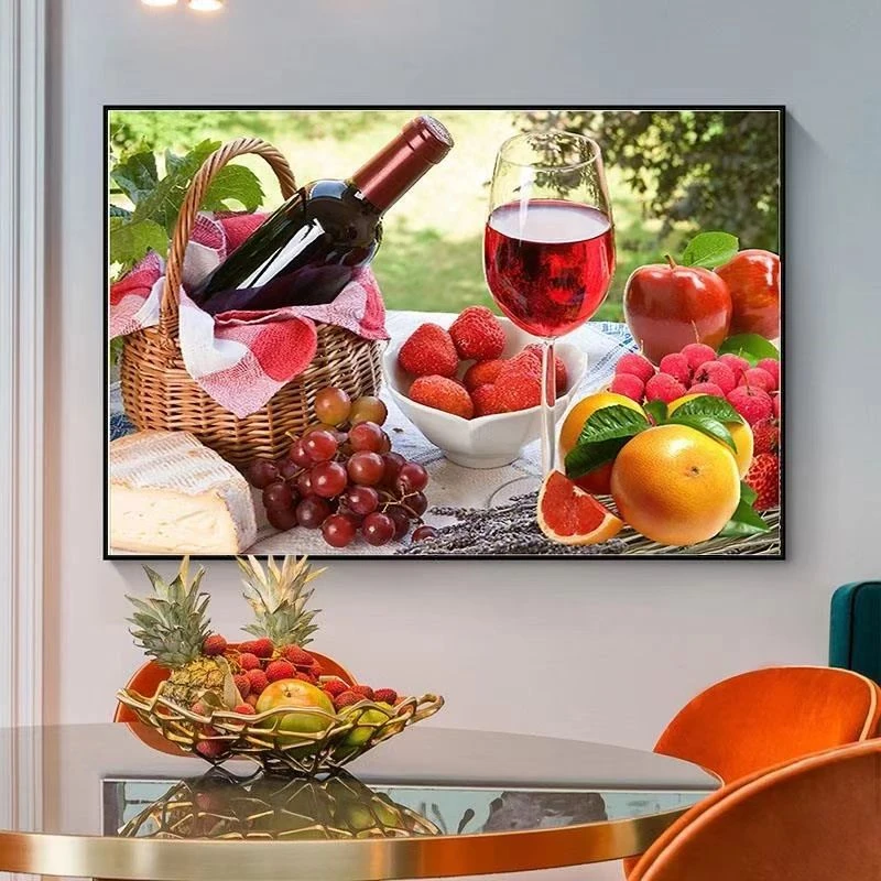 十字绣红酒野餐大格四股绣60*80厘米棉线50色满绣客厅餐厅简单款