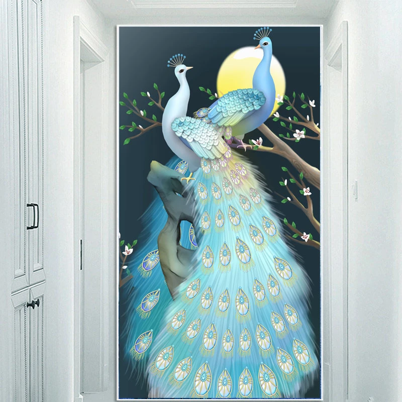 十字绣竖版白玉孔雀大格四股绣100*55厘米棉线满绣35色玄关走廊