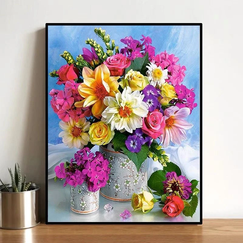 鲜花花瓶花卉十字绣满绣55色客厅餐厅小幅简约现代手工自己绣大格