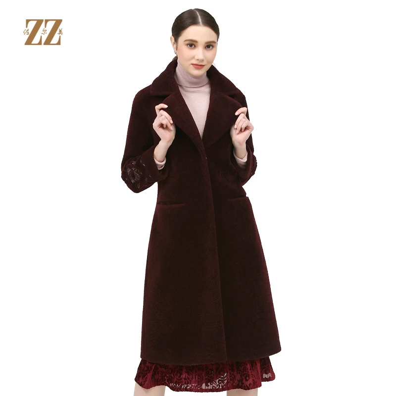 佐尔美新品秋冬气质百搭修身显瘦羊剪绒大衣外套中长款E74YJ41