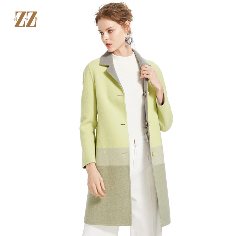 佐尔美新款双面毛呢女英伦开衫秋冬拼接修身上衣外套女E64SM22