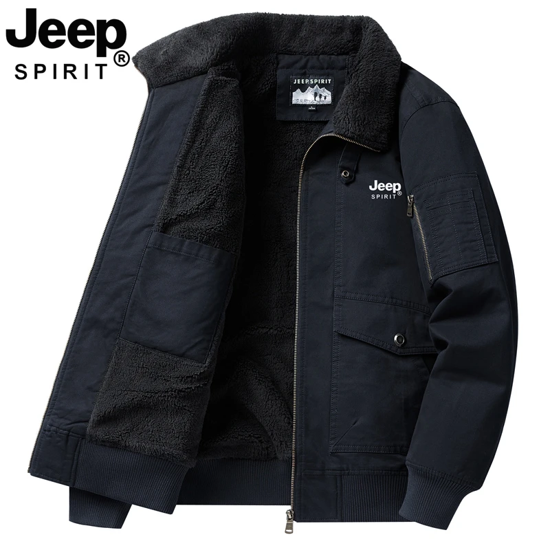 JEEP SPIRIT吉普正品秋冬加绒加厚中年大码棉袄爸爸装羊羔绒保暖