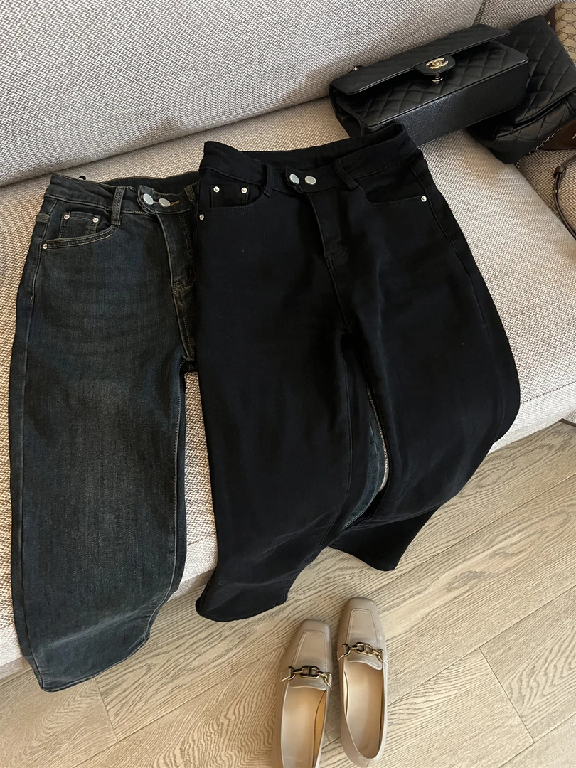 阿黎精选-------两扣植绒牛仔直筒裤