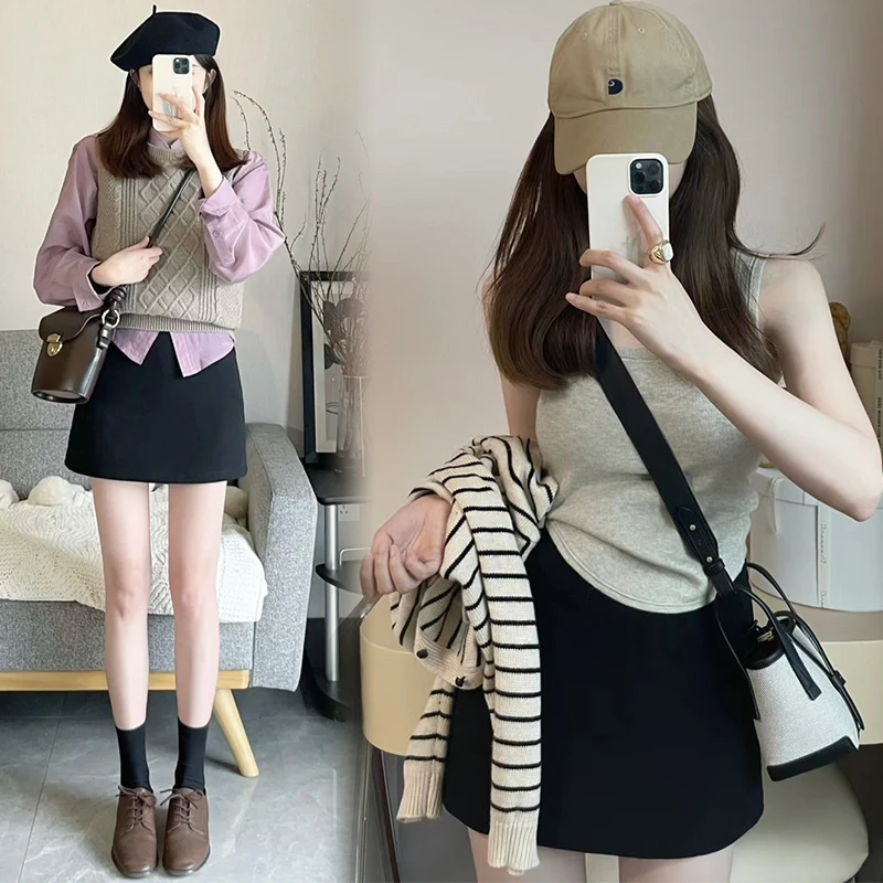 梨形身材半身裙女春秋冬短裙高腰显瘦包臀遮胯a字毛呢裙XS码裙子