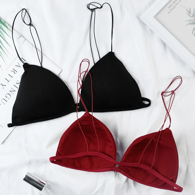 法式性感无钢圈内衣少女小胸奶罩三角杯薄款美背细肩带前扣文胸