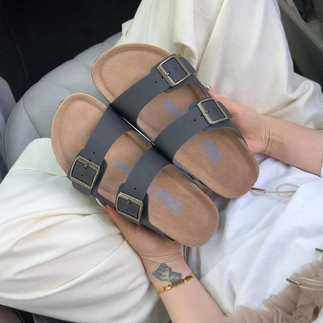 夏季时髦好物情侣款光面二字带拖鞋外穿软木拖鞋S1660-2