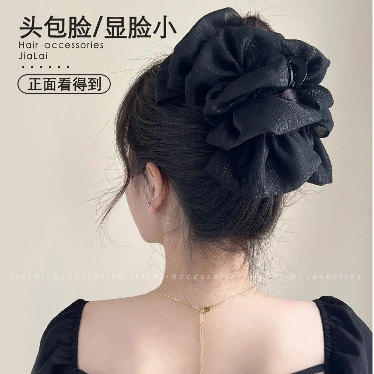 蕾丝泡泡纱鲨鱼夹抓夹超大号发夹架子女后脑勺盘发夹新款