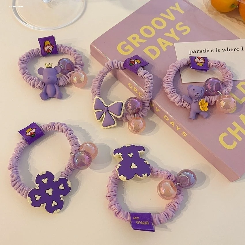 韩版卡通韩国高颜值夏季小肠头饰丸子女孩新款2023紫色系发圈新款