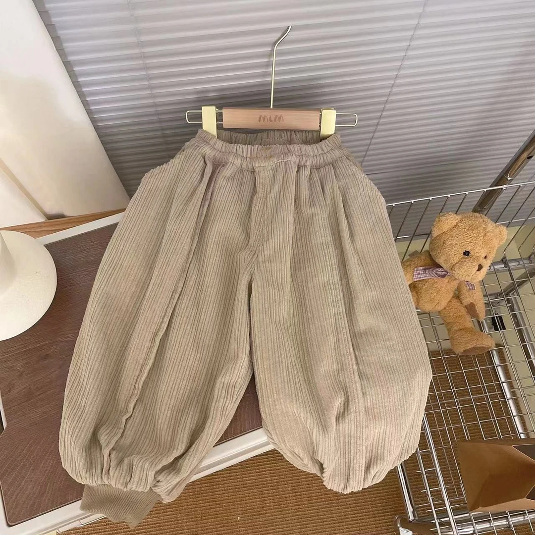 M-E076男女童韩版秋冬款加厚拼接条绒裤中小童冬款休闲宽松长裤