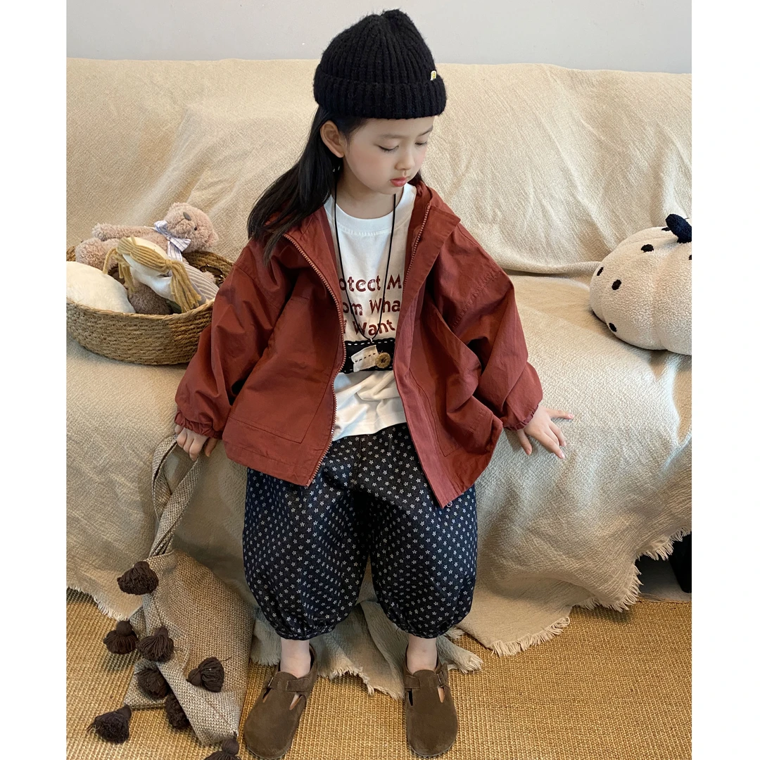 M-Y347男女童韩版中性款秋季短款连帽风衣