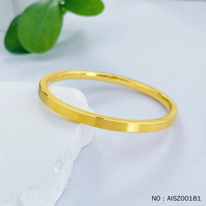 【百叶福】足金999.9筷子拉丝手镯简约百搭素圈纯黄金镯子精美时尚