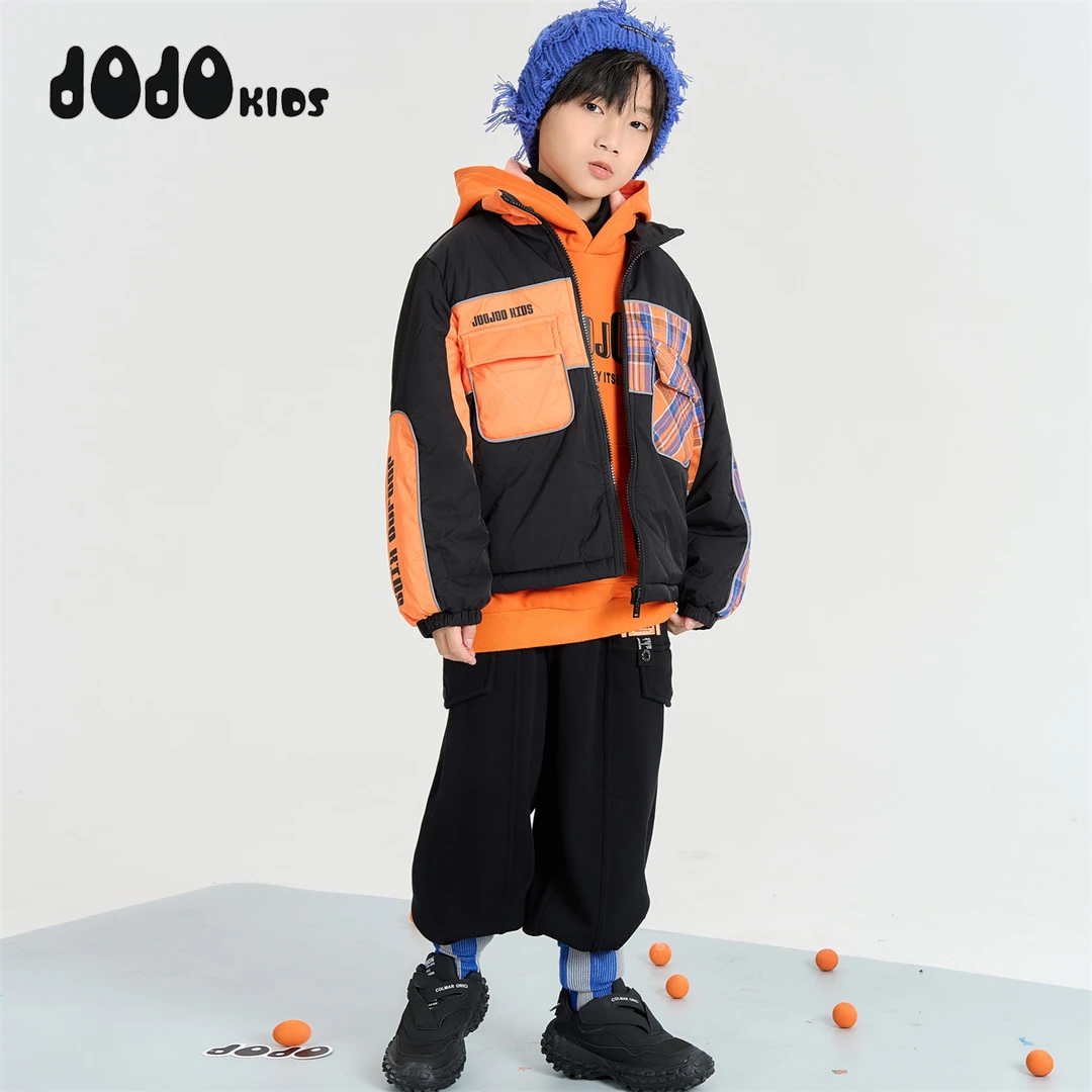 jojo童装男童冬季新款宽松个性潮牌加厚百搭立领棉服外套12423210