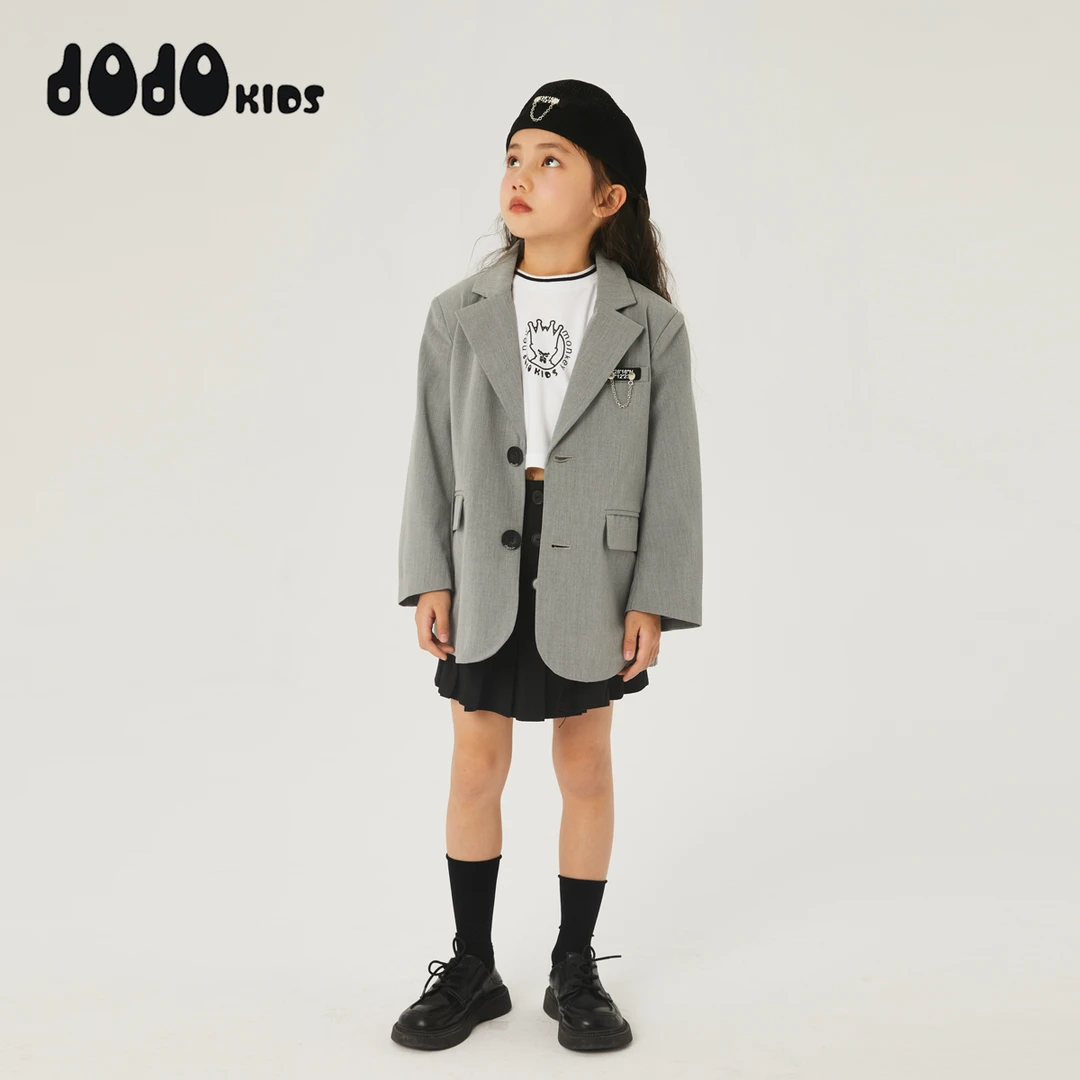 JOOJOO童装春新款西装外套童宝宝黑色宽松休闲上衣个性12131201