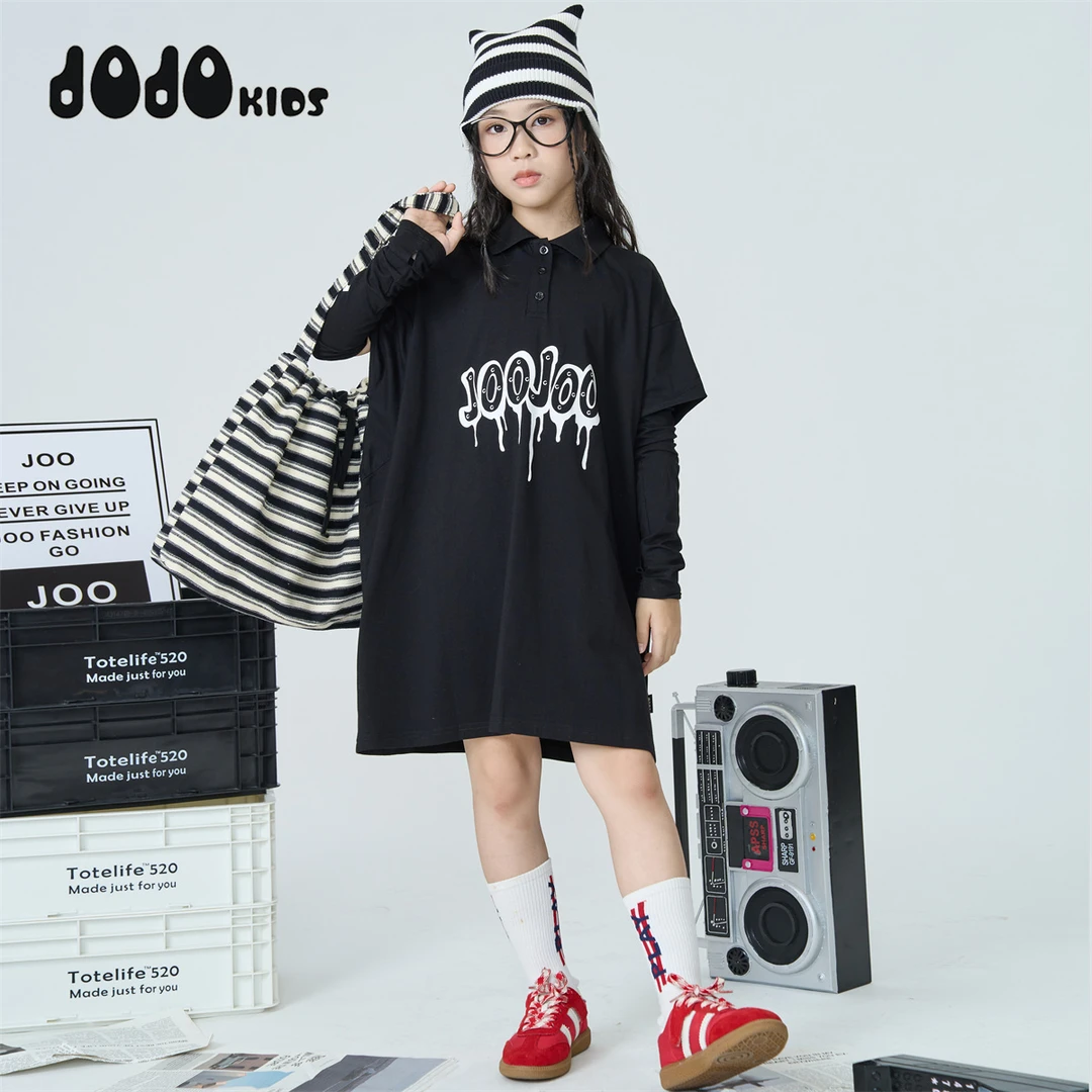 JOOJOO童装女童夏季短袖连衣裙宽松潮牌炸街丁达尔穿搭13122347
