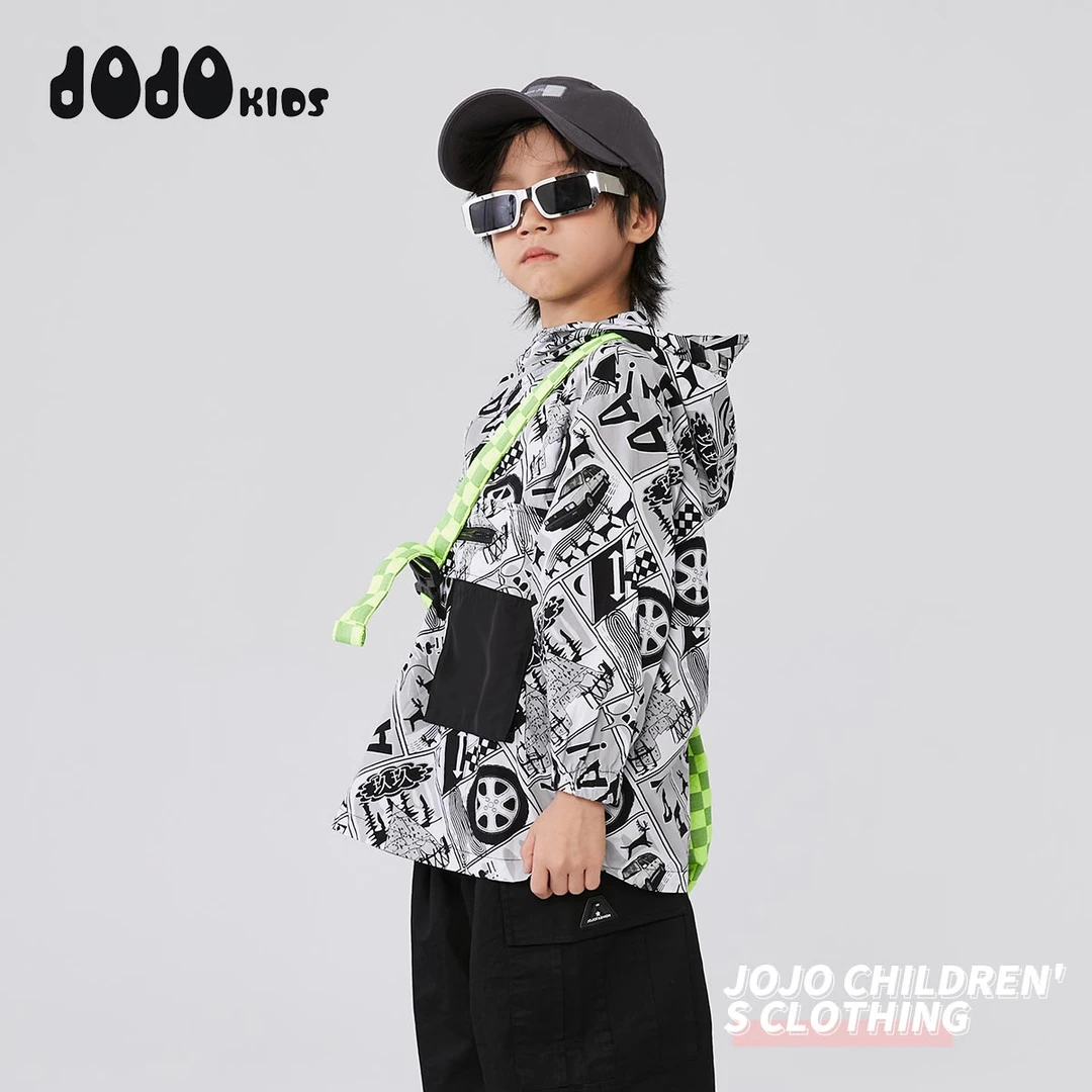 jojo童装男2023春新款女童连帽套头上衣儿童宽松薄款外套12112248