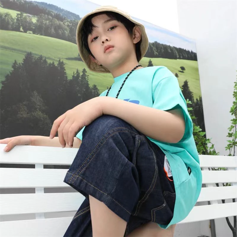 JOOJOO童装针织T恤男童时尚休闲蓝色印花丁达尔穿搭百搭13214921