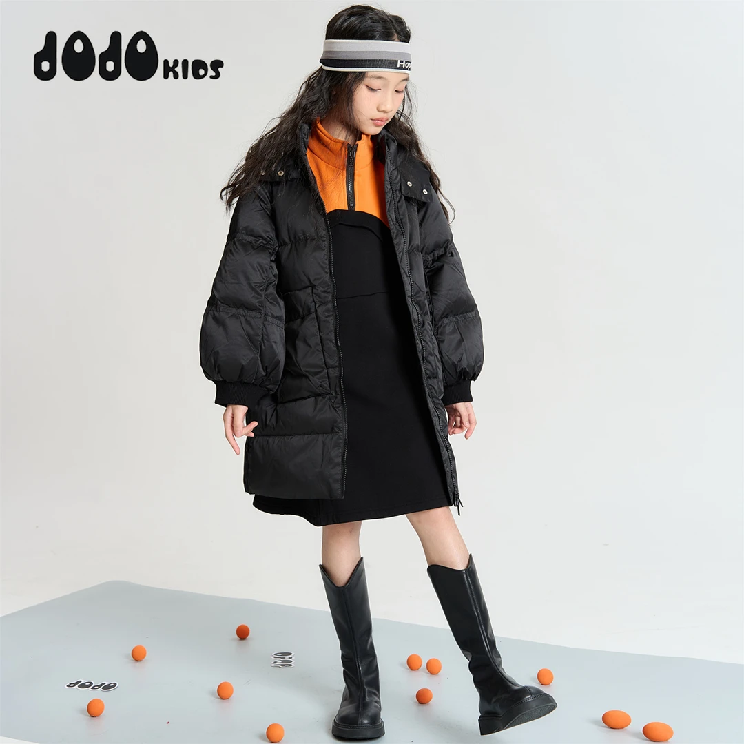 jojo童装女童中长款羽绒服儿童宽松加厚保暖洋气百搭儿童棉袄男孩