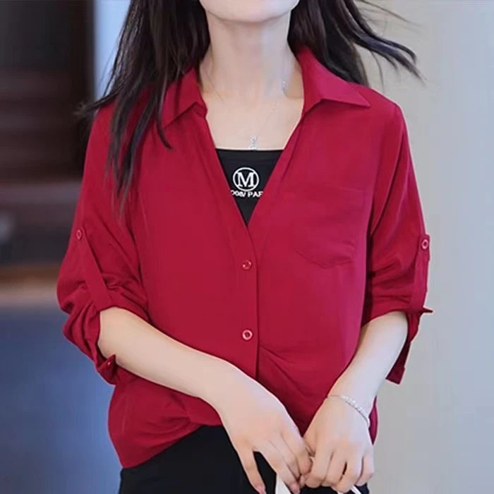 早春季时尚长袖衬衫女2023年新款洋气上衣漂亮别致假两件小衫百搭