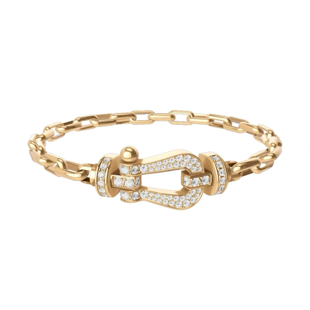 铜合金锆石手链 B66经典金色马蹄满砖手链
